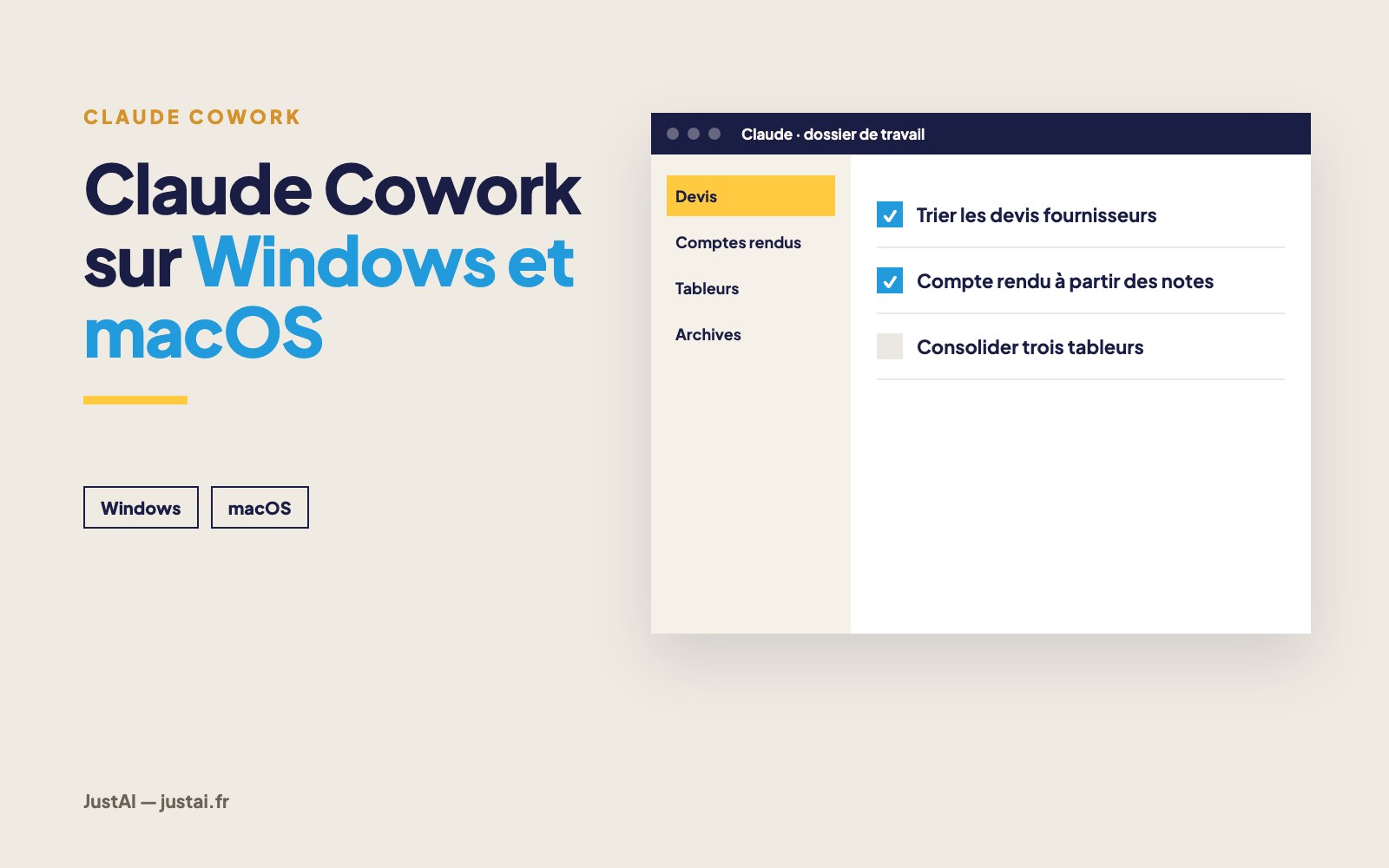 Claude Cowork sur Windows et macOS : installation et premières tâches