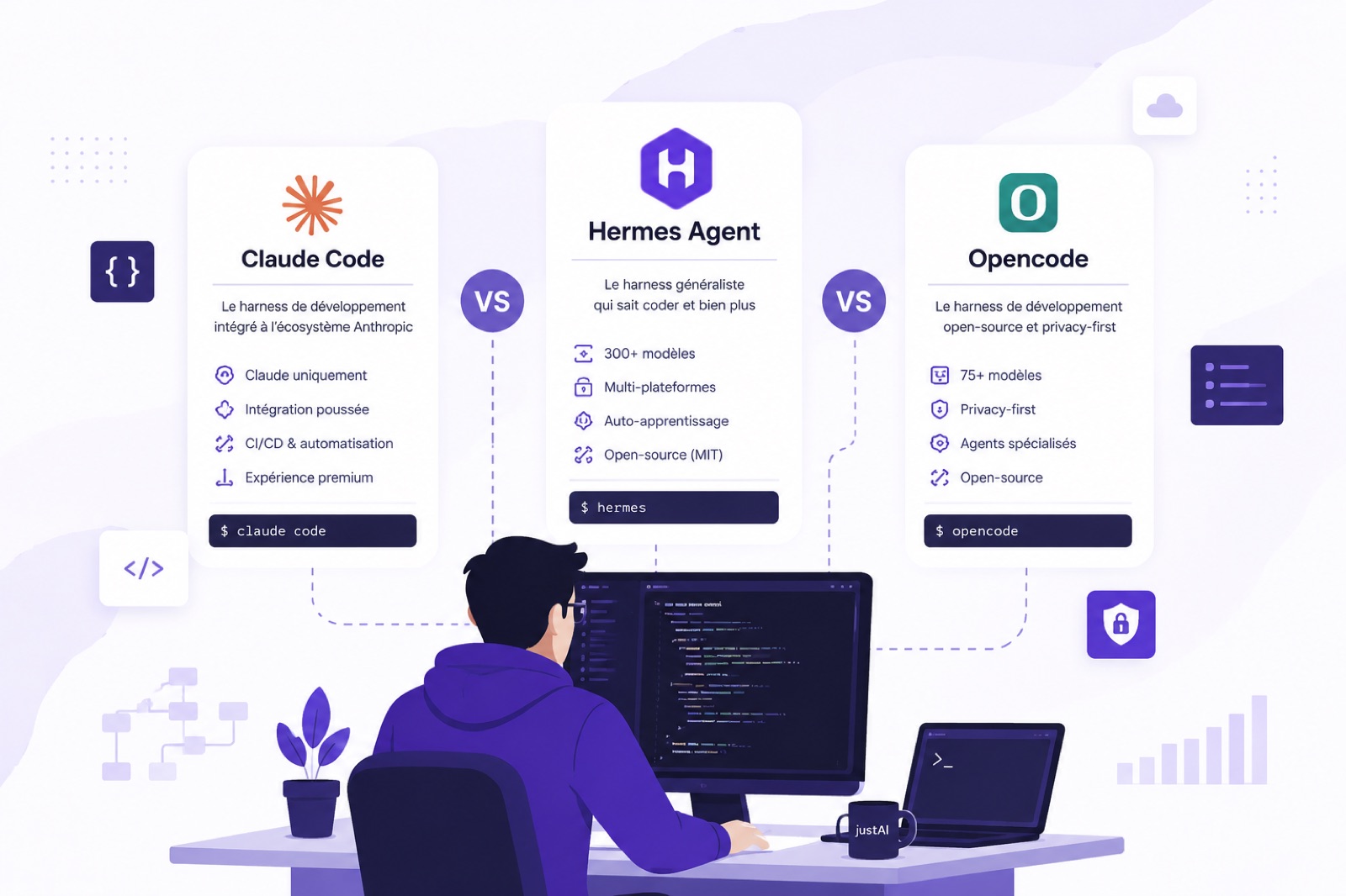 Claude Code vs Hermes Agent vs Opencode : quel harness de développement IA choisir en 2026 ?